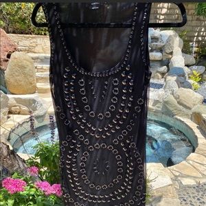 VERTIGO Black Embellished Beaded Dress With Mesh Overlay